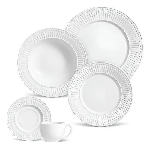 Aparelho de jantar 30 peças Porto Brasil Cerâmica cor branco linha Roma