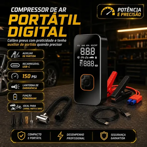 ✅ Compressor Portátil Automotivo Bivolt Multifunção