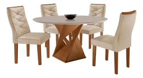 Yescasa conjunto mesa redonda com 4 cadeiras tampo mdf cinamomo