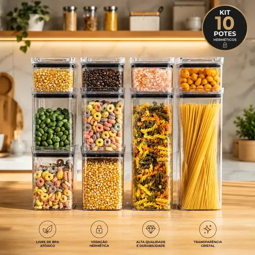 ✅ Kit 10 Porta Mantimentos Herméticos