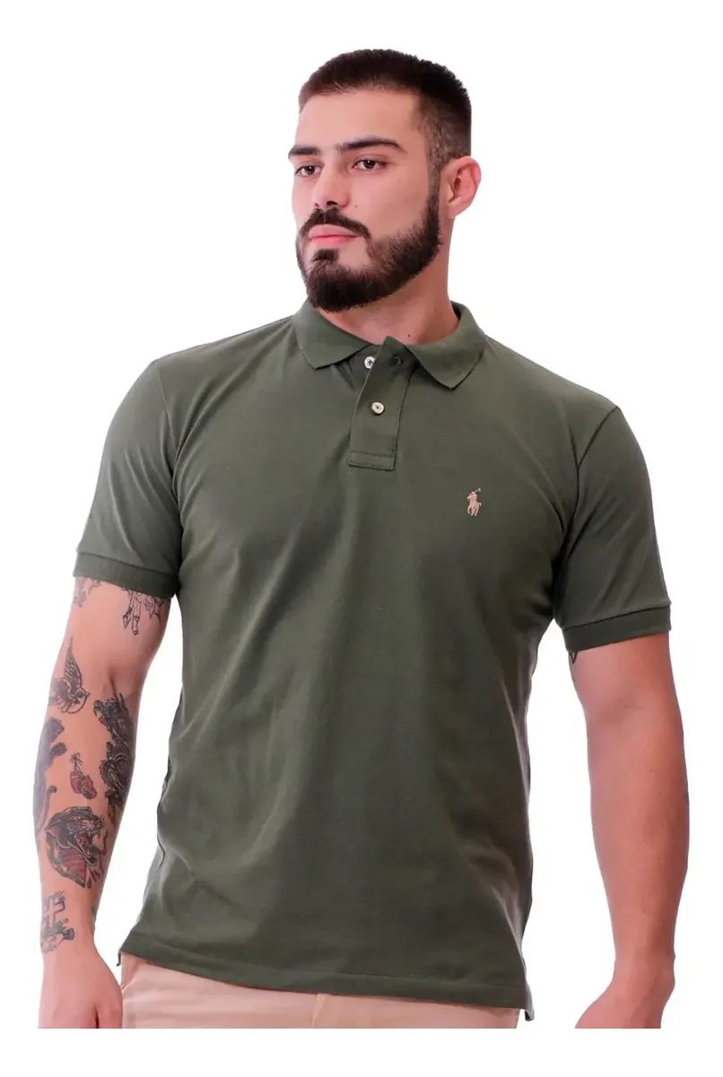 Polo Algodão Piquet Camisa Original Masculina Verde Luxo