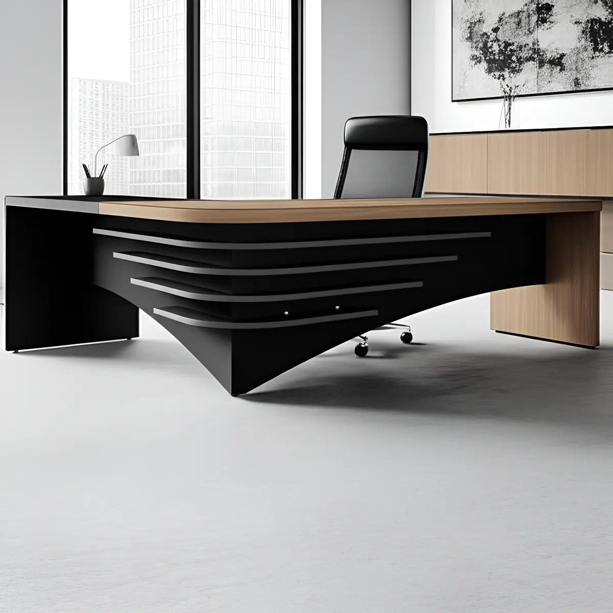 Mesa de oficina em L em charuto Tamburato Artany preto