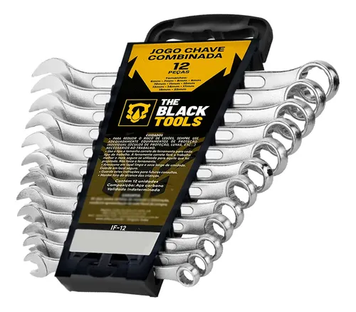 Jogo de Chave Boca e Estrela Combinada 12 Peças The Black Tools