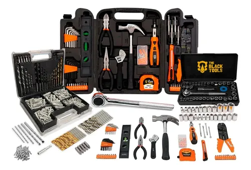Kit Jogo De Ferramentas 129 Peças Com Jogo De 40 Soquetes Chaves E Kit 300 Peças Brocas E 