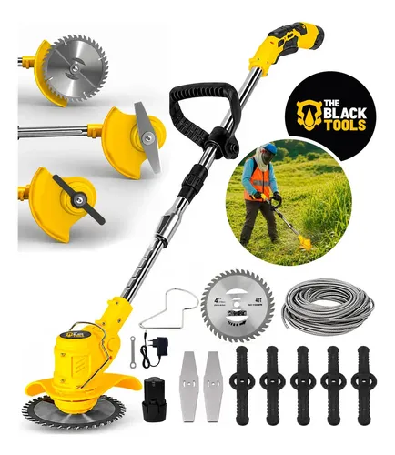 Roçadeira Aparador Grama A Bateria Recarregável 460w Profissional Com Acessórios Black Too