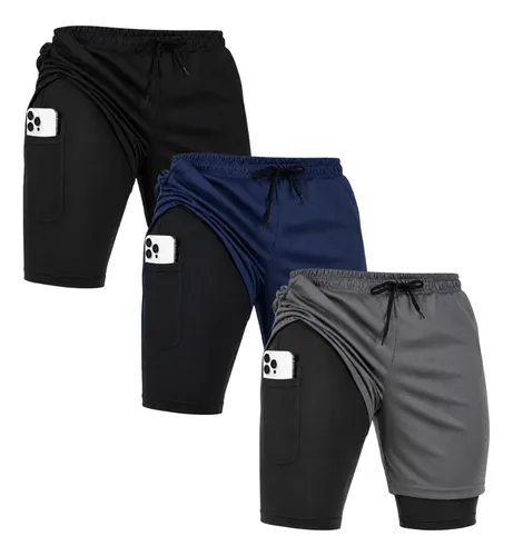 Kit 3 Short Duplo Com Bolso 2 Em 1