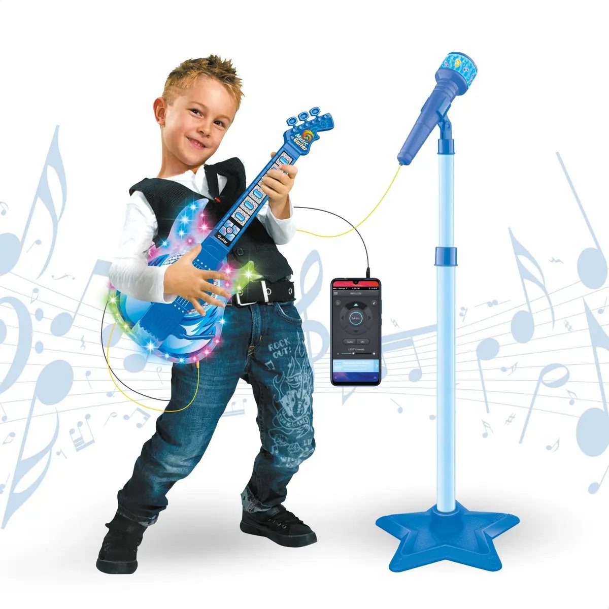 Guitarra e Microfone Infantil Azul