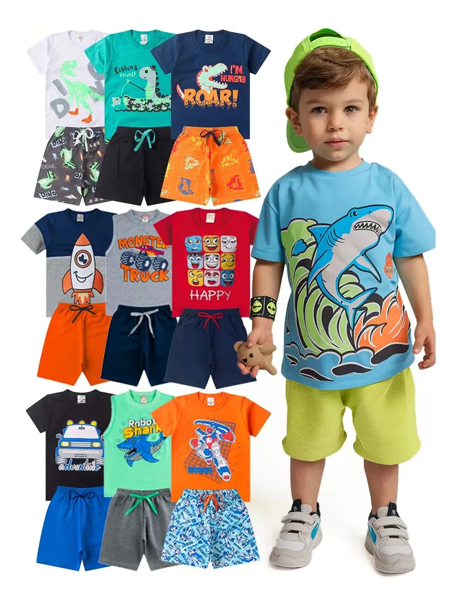 Kit com 10 Peças de Roupa Conjunto Infantil Menino Dia a Dia
