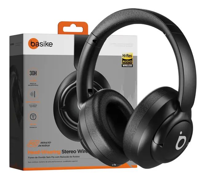 Fone de Ouvido Bluetooth Basike com Cancelamento de Ruído Bateria de 30 Horas