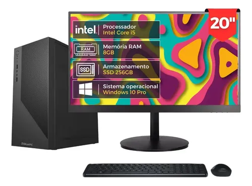 Computador Completo Fast Intel Core i5, 8GB RAM, SSD 256GB, Windows 10 Pro, Bivolt, Preto,
