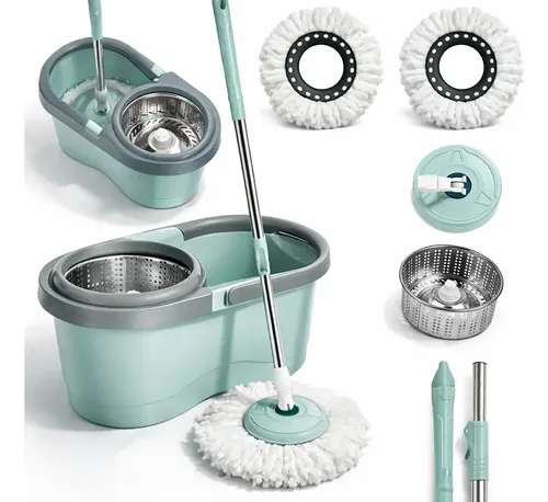 Mop Giratório 8l Rodinhas Esfregão 130cm Cesto Inox C/ Refil