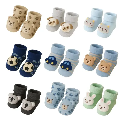 Kit 12 Pares Meia Bebê Menino Bichinho Infantil Inverno 3 D