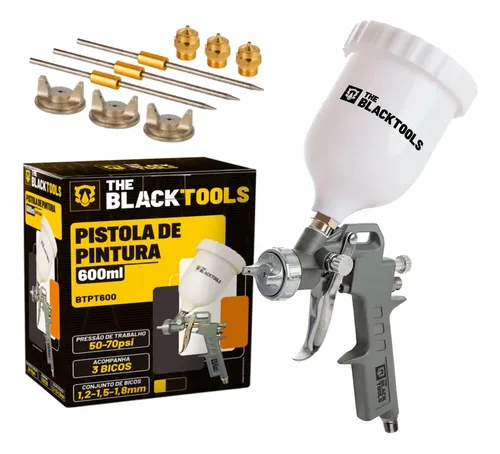 Pistola Pintura Gravidade 600ml 3 Bicos 1.2 1.5 1.8 Btpt600 Profissional The Black Tools