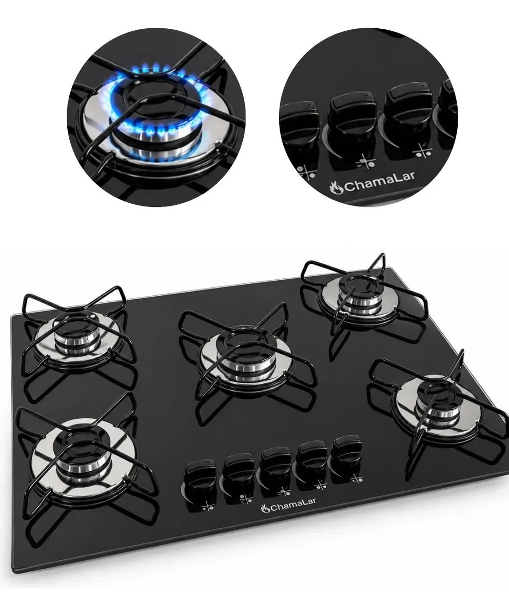 Fogão Cooktop Gás 5 Bocas Ultra Chama 127v/220v Preto