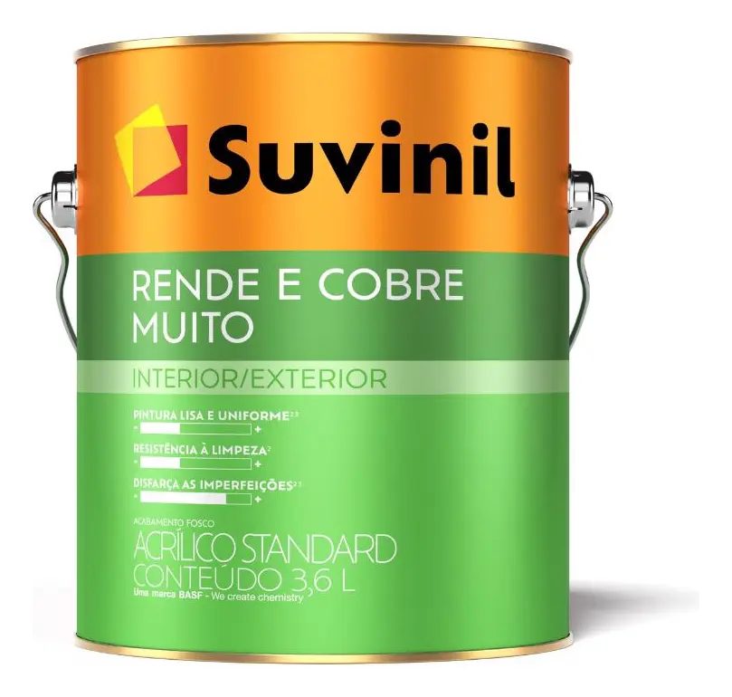 Tinta Acrílica Suvinil Rende & Cobre Muito 3.6L Fosco Cromio