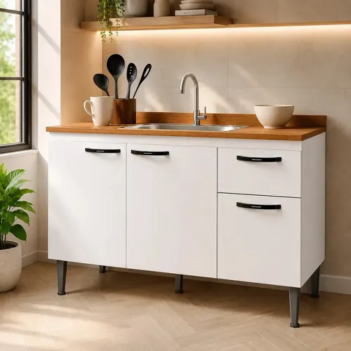 ✅ Gabinete de Pia 1,20m Balcão Branco