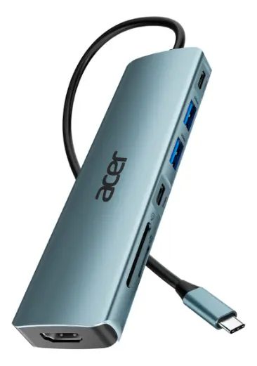 Hub Usb Odk360 com cabo tipo-c 7 em 1 power Até 90 watts Acer cor prateado