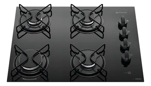Cooktop 4 Bocas Atlas Agile Up Mesa Vidro Mega Chama Bivolt