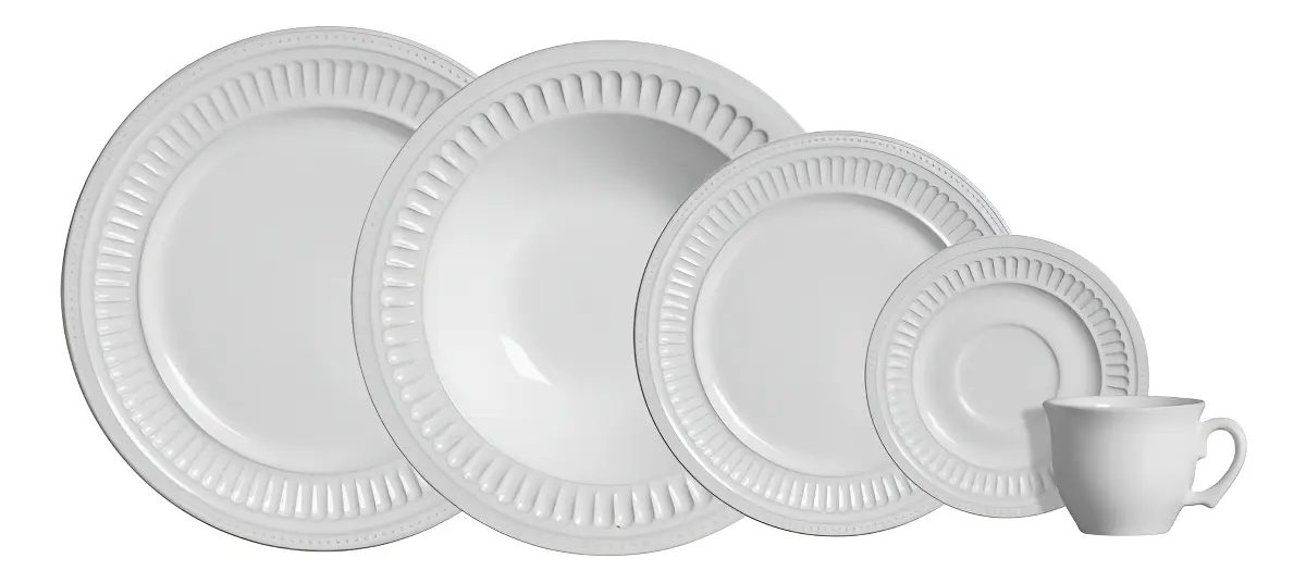 Aparelho de Jantar 20 peças Branco Poppy de Cerâmica - Scalla Cerâmica