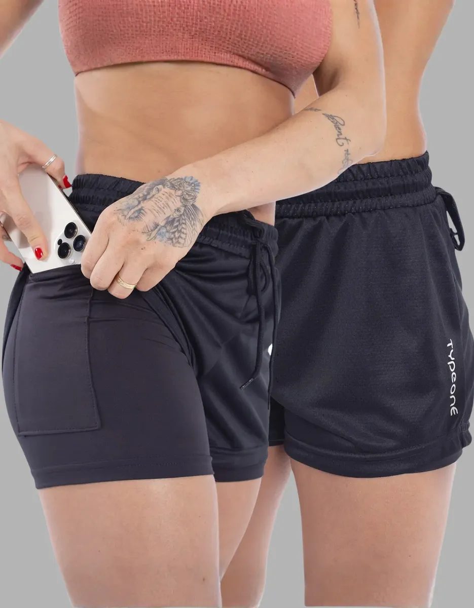 Kit 2 Shorts 2 Em 1 Feminino Academia Duplo Compressão