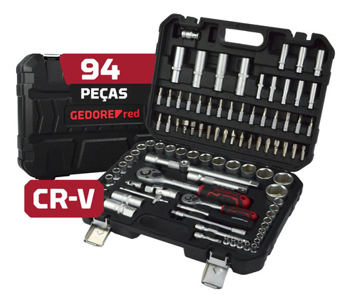 Kit Jogo Soquete 1\u002F2 E 1\u002F4 Catraca Com Maleta Gedore Red 94 Peças