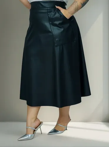 Saia Couro Ecológico Feminina Midi Plus Size