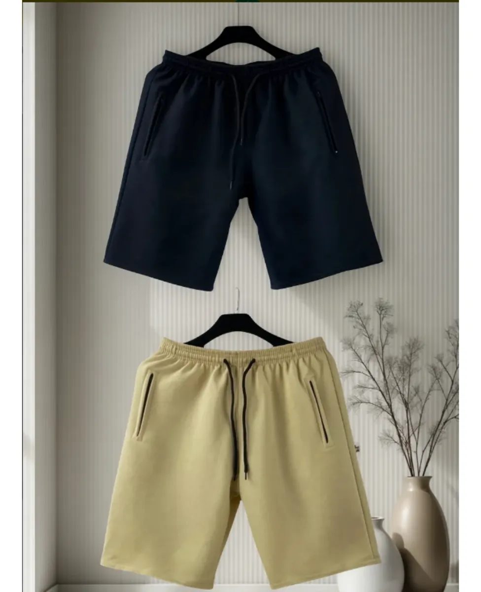 Kit 2 Bermudas Moletom Masculino 2 Bolsos Lateral Com Ziper