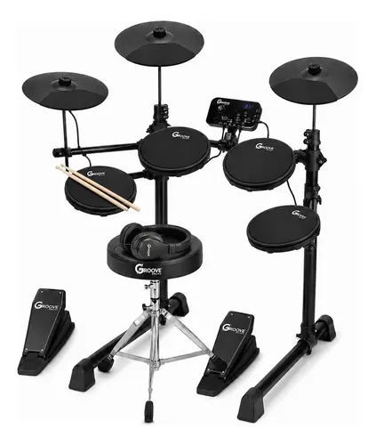 Bateria Eletrônica Completa Groove Drums Edg100 Midi Usb 7 Peças 4 Pads 3 Pratos Profissio