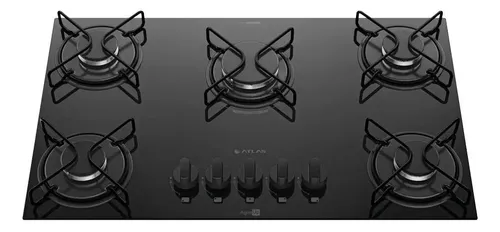 Cooktop 5 Bocas Atlas Agile Up com Mesa De Vidro A Gás Preto Bivolt
