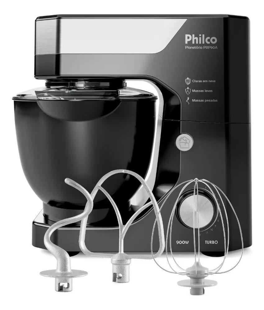Batedeira Planetaria Philco 900w 5l Preta 12 Velocidades Turbo Pbp90a