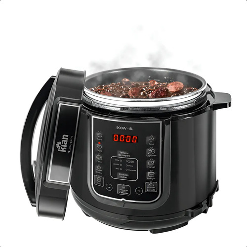 Panela De Pressão Elétrica 5 Litros Aço Inox Preto Multifuncional Kian