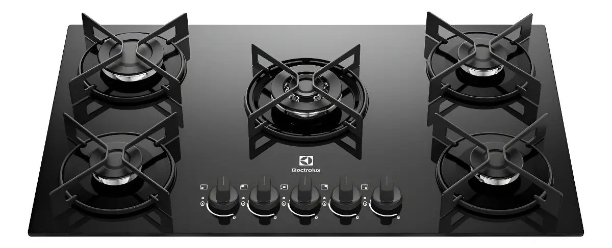 Cooktop 5 Bocas Gás Electrolux Mesa de Vidro Efficient Tripla Chama e Grade Aço Fosco (KE5