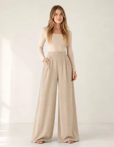 Calça Feminina Pantalona Wide Leg Social Casual Dia A Dia
