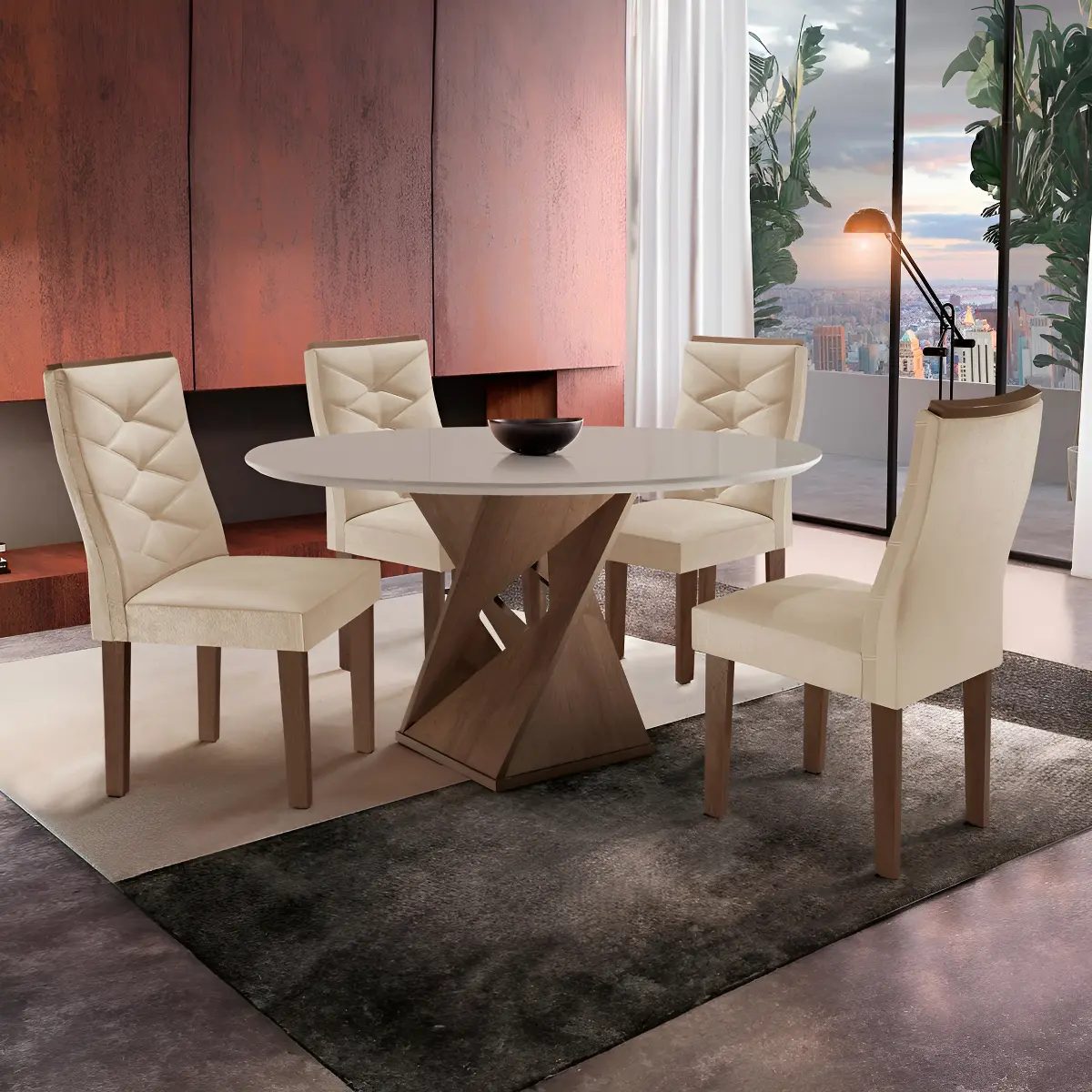 Conjunto de Sala de Jantar Yescasa Mesa Redonda 100cm 4 Cadeiras