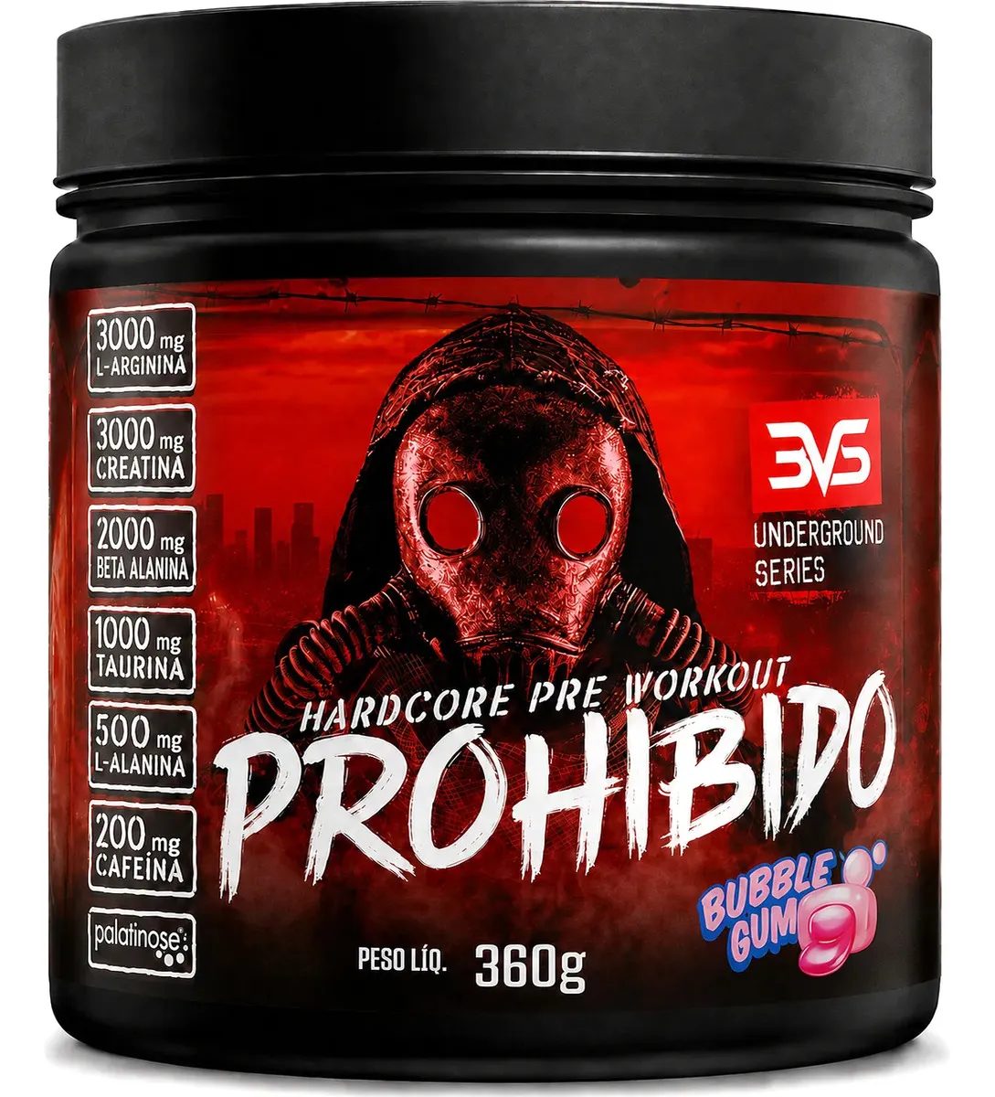 Suplemento Hardcore Prohibido PRÉ TREINO 360g - Sabor: Bubble Gum