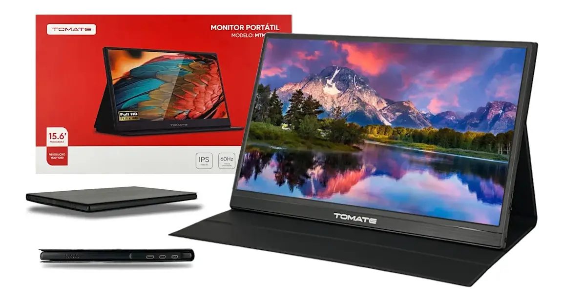 Monitor Portátil Full Hd 15.6 Notebook, Celular, Games C/ Cor Preto