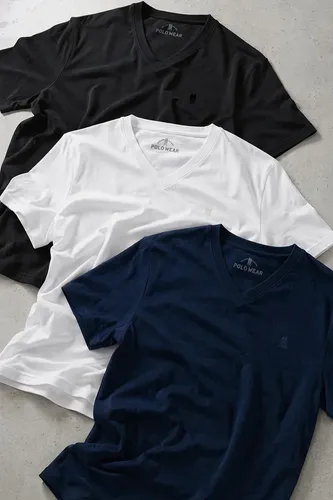 Kit com 3 Camisetas Gola V Polo Wear