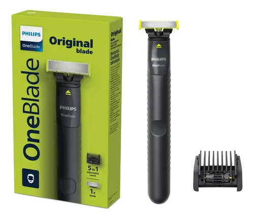 Barbeador e Aparador Elétrico Philips OneBlade com Pente 5 em 1, Sem Fio e À Prova D'Água 