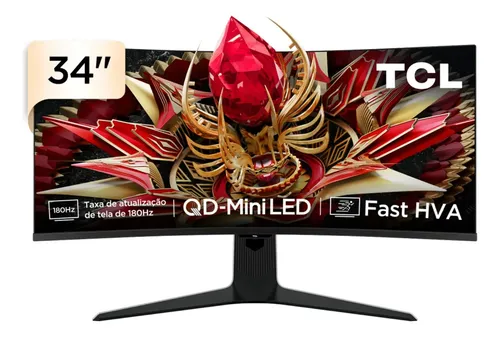 Monitor Gamer Curvo Tcl 34" Polegadas Qled Mini Led Wqhd R83q 180Hz 1ms (GtG) Hdr 1400 nit