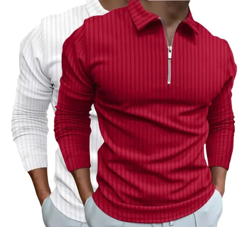 Kit 2 Camisas Polo Manga Longa Blusa Masculina Zíper