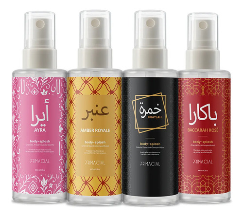 Kit 4 Body Splashes 100ml (Ayra + Baccarah Rosé + Amber Royale + Khaylah)