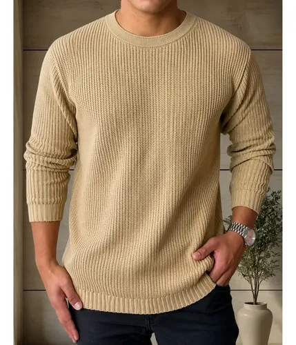 Suéter Masculino Lã Tricot Blusa De Frio Social Manga Longa