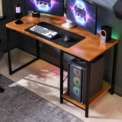 Escrivaninha Gamer Industrial Preta e Canela