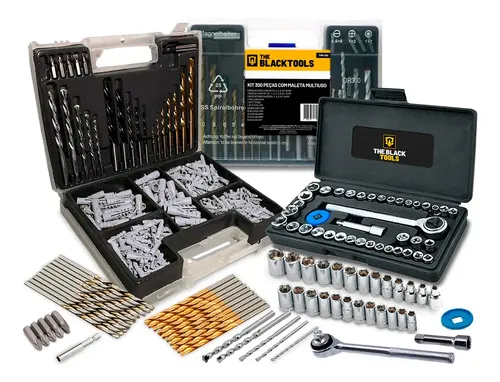 Kit Jogo De Brocas Bits E Buchas Com 300 Peças + Jogo De Chaves Catraca Reversível Soquete