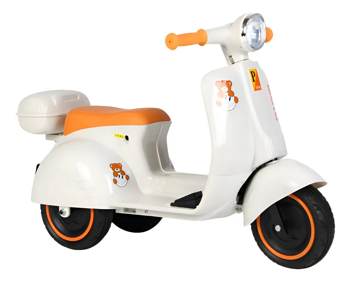 Mini Moto Elétrica Infantil Bang Toys Scooter 6V 30kg Branco com Luzes