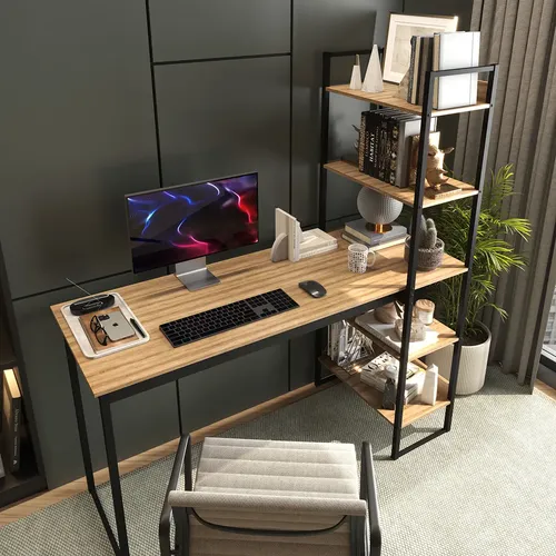 Mesa Escrivaninha Industrial Laminado Com Preto 5 Prateleiras