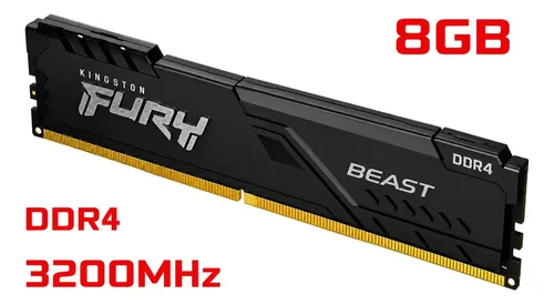 🔥 Memoria RAM Fury Beast 8GB DDR4 3200mhz KF432C16BB/8 Cor Preto