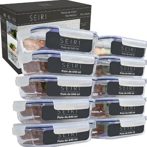 Kit 10 Pote De Vidro Marmita Hermético 640ml