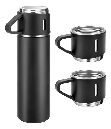 500ml Caneca Kit Garrafa Térmica Vacuum Bottle Inox + 3 Xíca