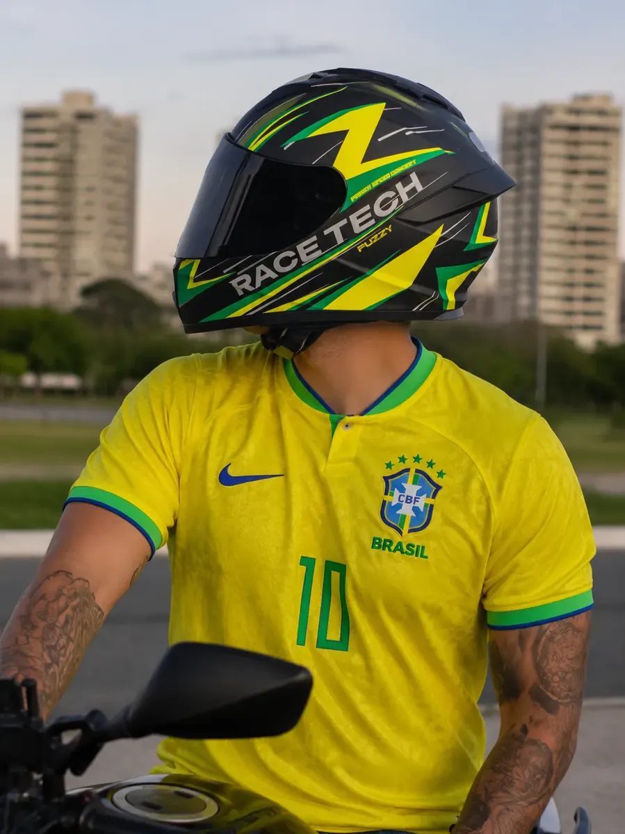 Capacete Moto Race Tech Hit Fuzzy Amarelo Brasil Br Patria